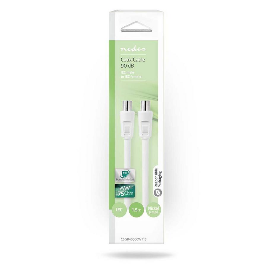 Nedis  Koaxialkabel | IEC (Koax) Stecker | IEC (Koax) Buchse | Vernickelt | 90 dB | 75 Ohm | Doppelt geschirmt | 1,50 m | Rund | PVC | Weiß | Verpackt 