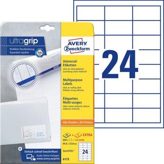 Avery-Zweckform AVERY ZWECKFORM Universaletiketten 64,6x33,8mm 6172 weiss 720 Stk./25 + 5 Blatt  