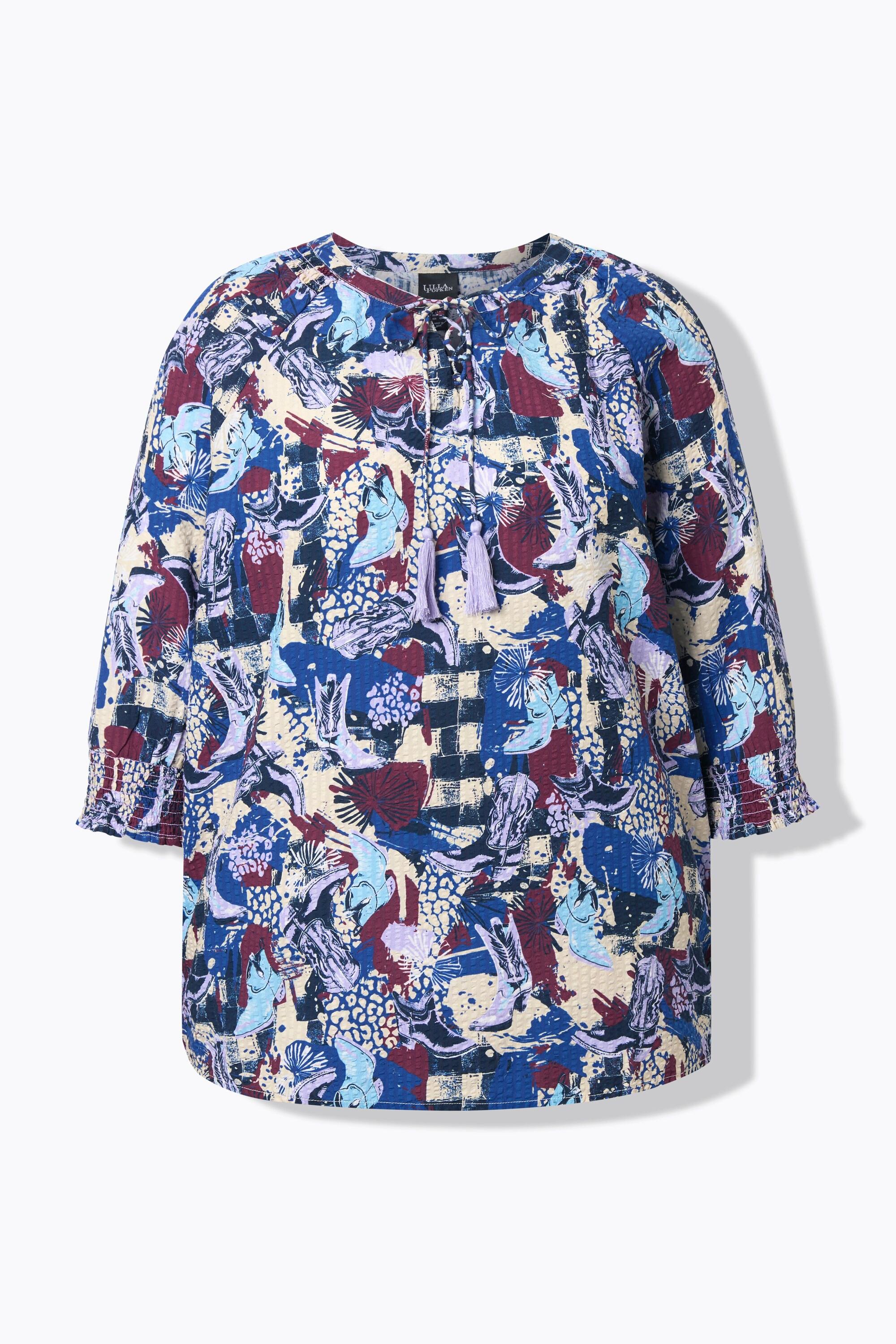 Ulla Popken Blusa Cupro Allacciatura Oversize Scollo Rotondo Maniche 3/4  