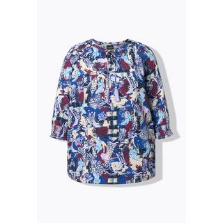 Ulla Popken Blusa Cupro Allacciatura Oversize Scollo Rotondo Maniche 3/4  