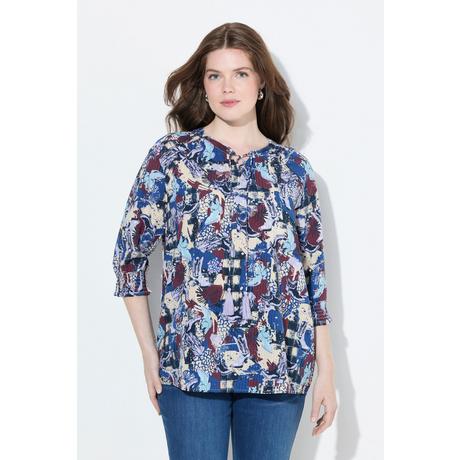 Ulla Popken Blusa Cupro Allacciatura Oversize Scollo Rotondo Maniche 3/4  