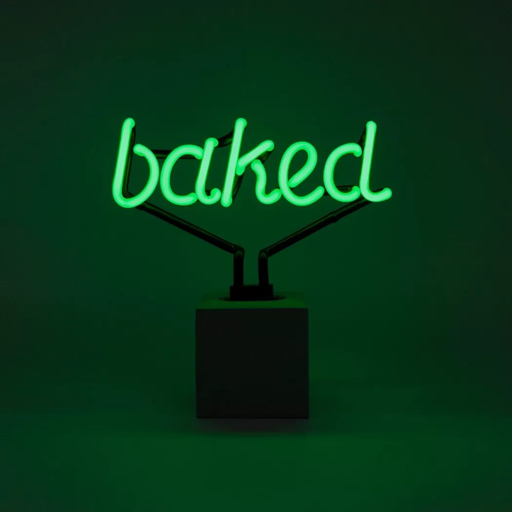Locomocean – Glas Neon Tischlampe mit Betonsockel Baked, One Size, Grün