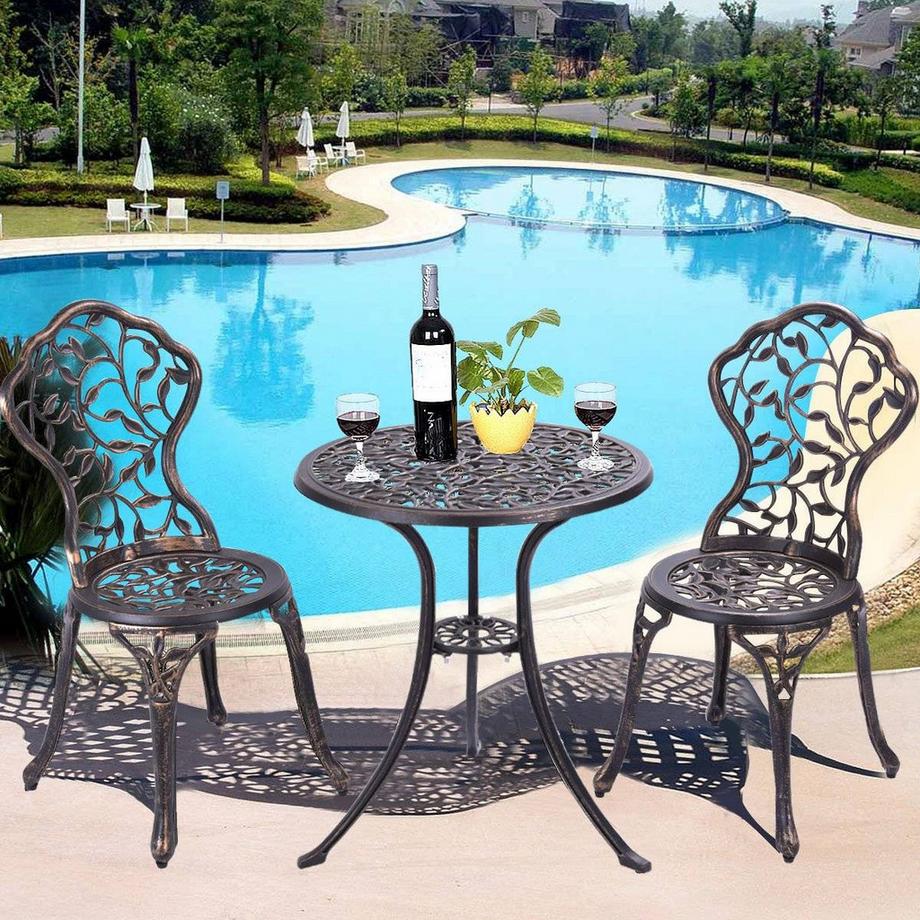 Northio Antik Aluminiumguss Bistroset Balkonset Sitzgruppe Gartentisch mit Stühle  