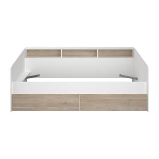 Vente-unique Letto 90 x 190/200 cm Con vani portaoggetti Bianco e Naturale - PAULETTE  