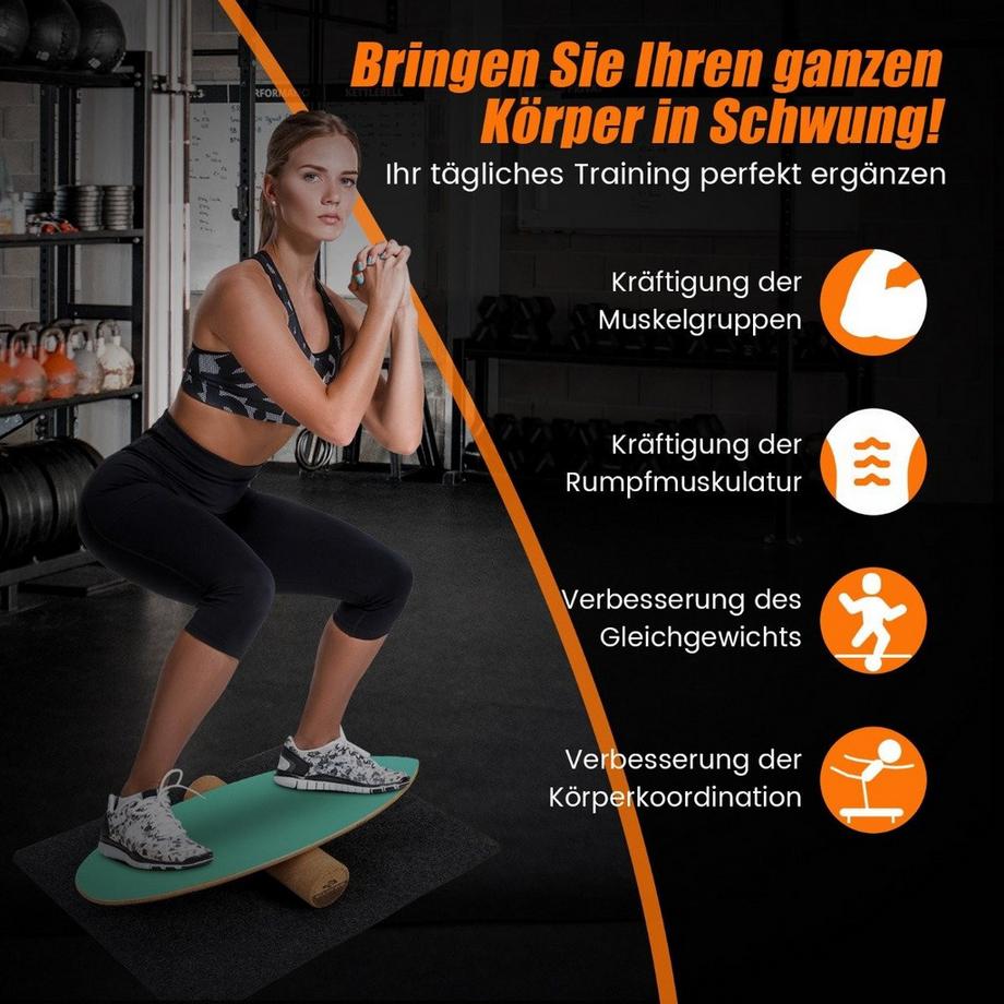 B2X  Balance Board aus Holz Wobble Board mit Rolle & Decke 3-in-1 Balance Board Kit Grün 
