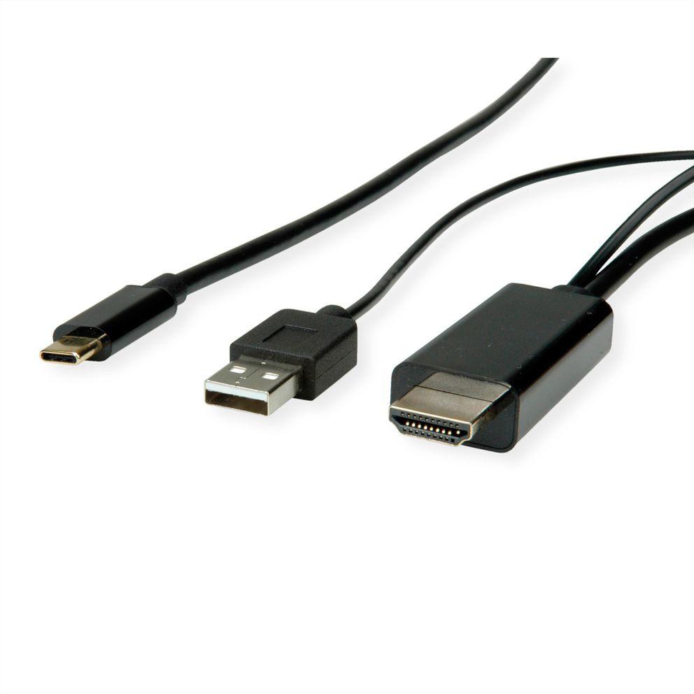 Roline  ROLINE 11045956 2 m USB Typ-C HDMI + USB Schwarz 