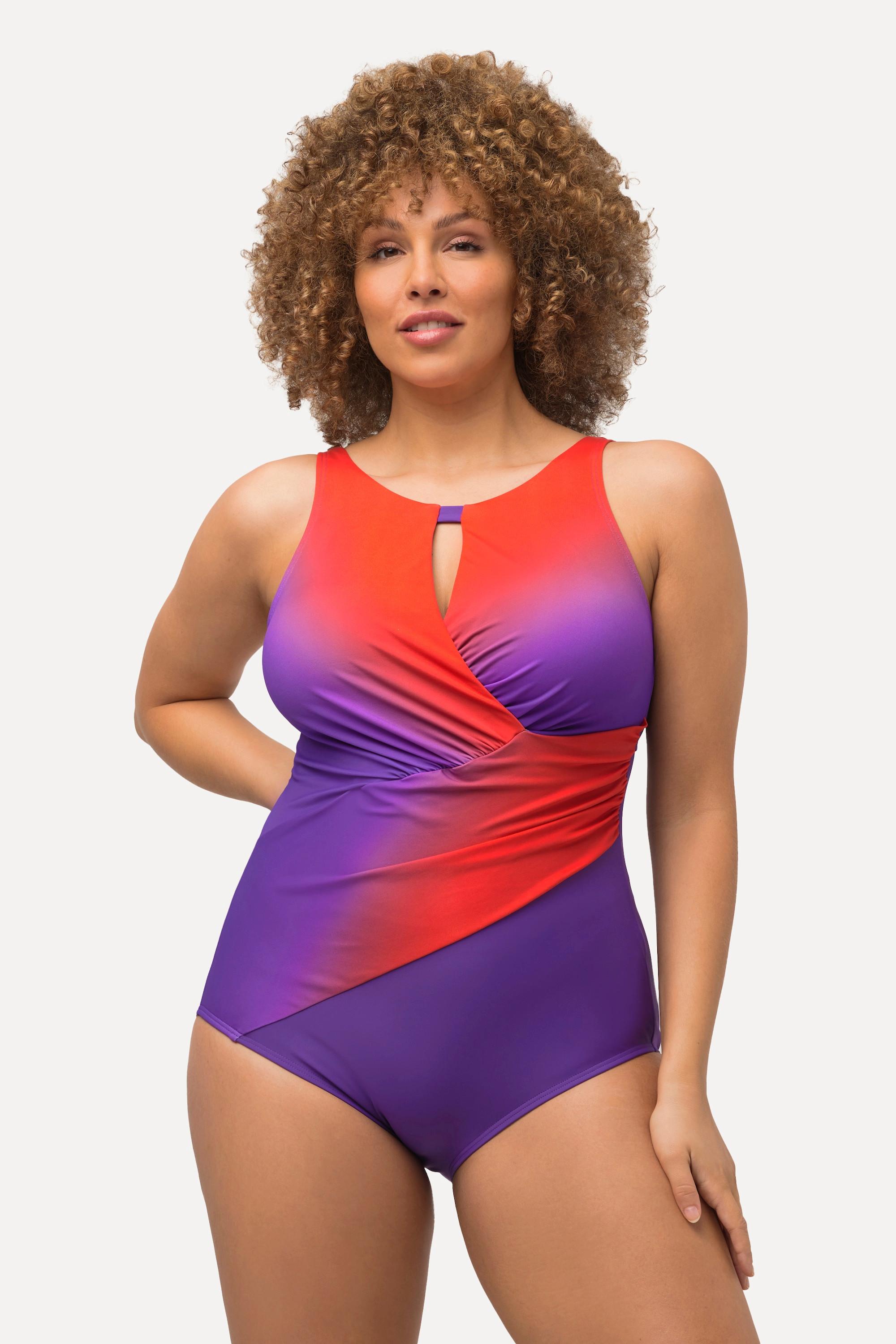 Ulla Popken  Maillot de bain, dégradé de couleurs, bonnets souples, drapé 