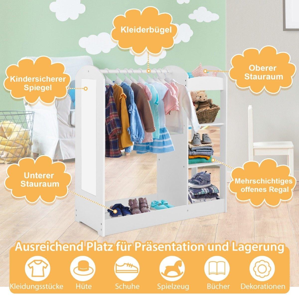 B2X Kleidergarderobe für Kinder Kostümgarderobe für Kinder mit Spiegel 93,5 x 38 x 100 cm Weiß  