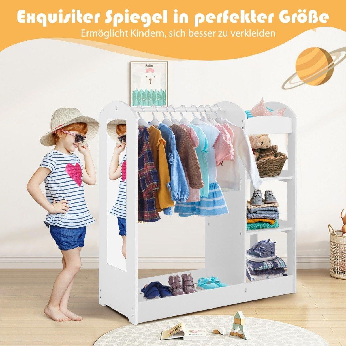 B2X Kleidergarderobe für Kinder Kostümgarderobe für Kinder mit Spiegel 93,5 x 38 x 100 cm Weiß  