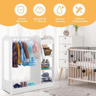 B2X Kleidergarderobe für Kinder Kostümgarderobe für Kinder mit Spiegel 93,5 x 38 x 100 cm Weiß  