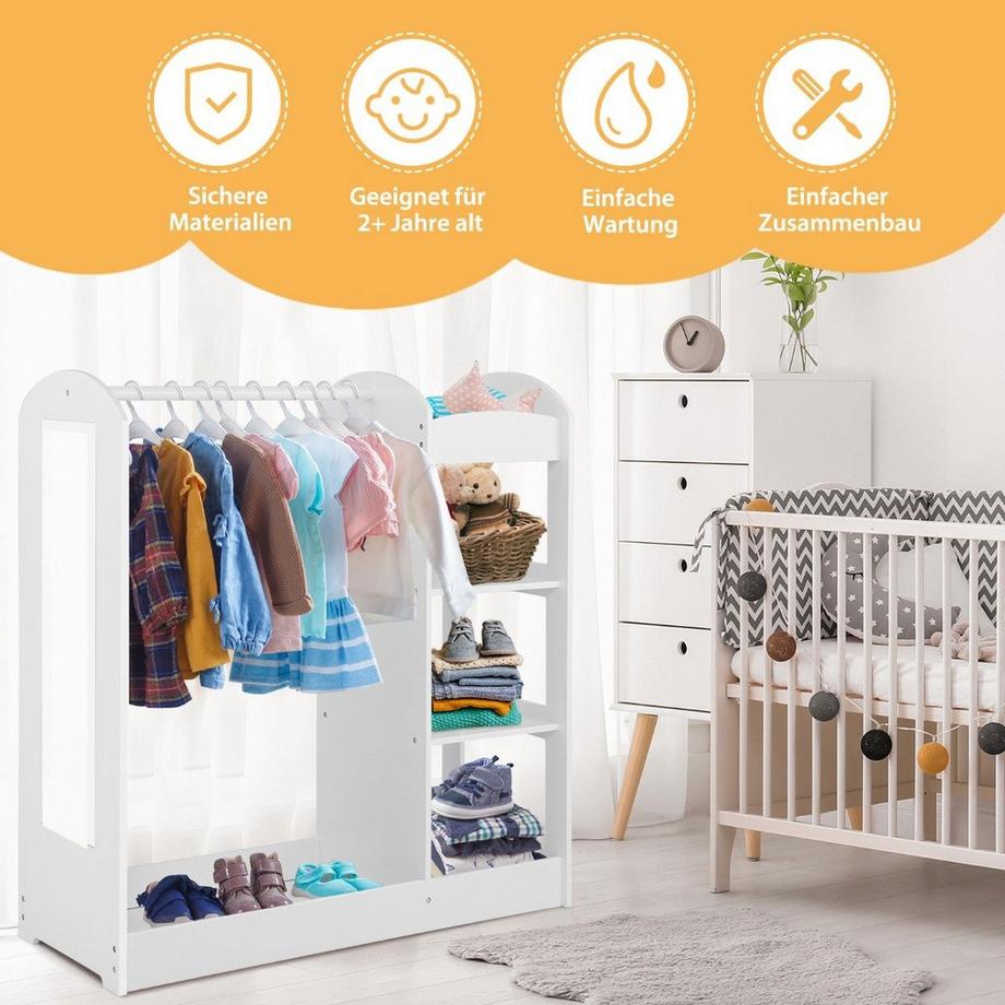 B2X Armoire à vêtements pour enfants Armoire à costumes pour enfants avec miroir 93,5 x 38 x 100 cm blanc  