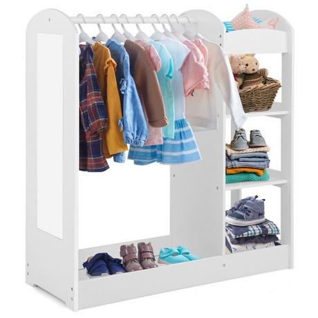 B2X Kleidergarderobe für Kinder Kostümgarderobe für Kinder mit Spiegel 93,5 x 38 x 100 cm Weiß  