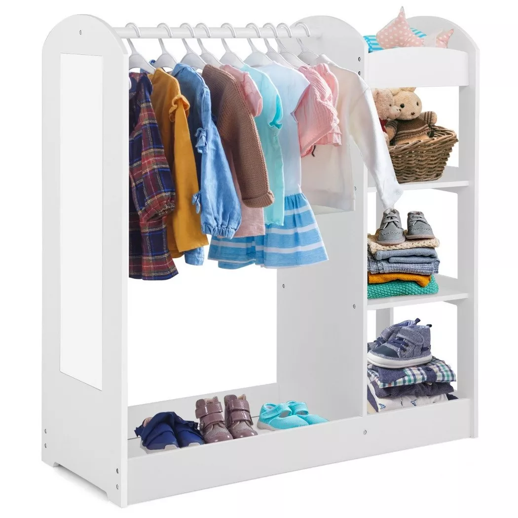 B2X - Armadio per vestiti per bambini Armadio per costumi per bambini con specchio 93,5 x 38 x 100 cm bianco, One Size