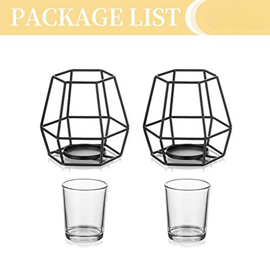Alopini  Geometrische Gold Teelichthalter Kerzenhalter Metall - Satz von 2 Stumpenkerzenhalter mit Votivglas 