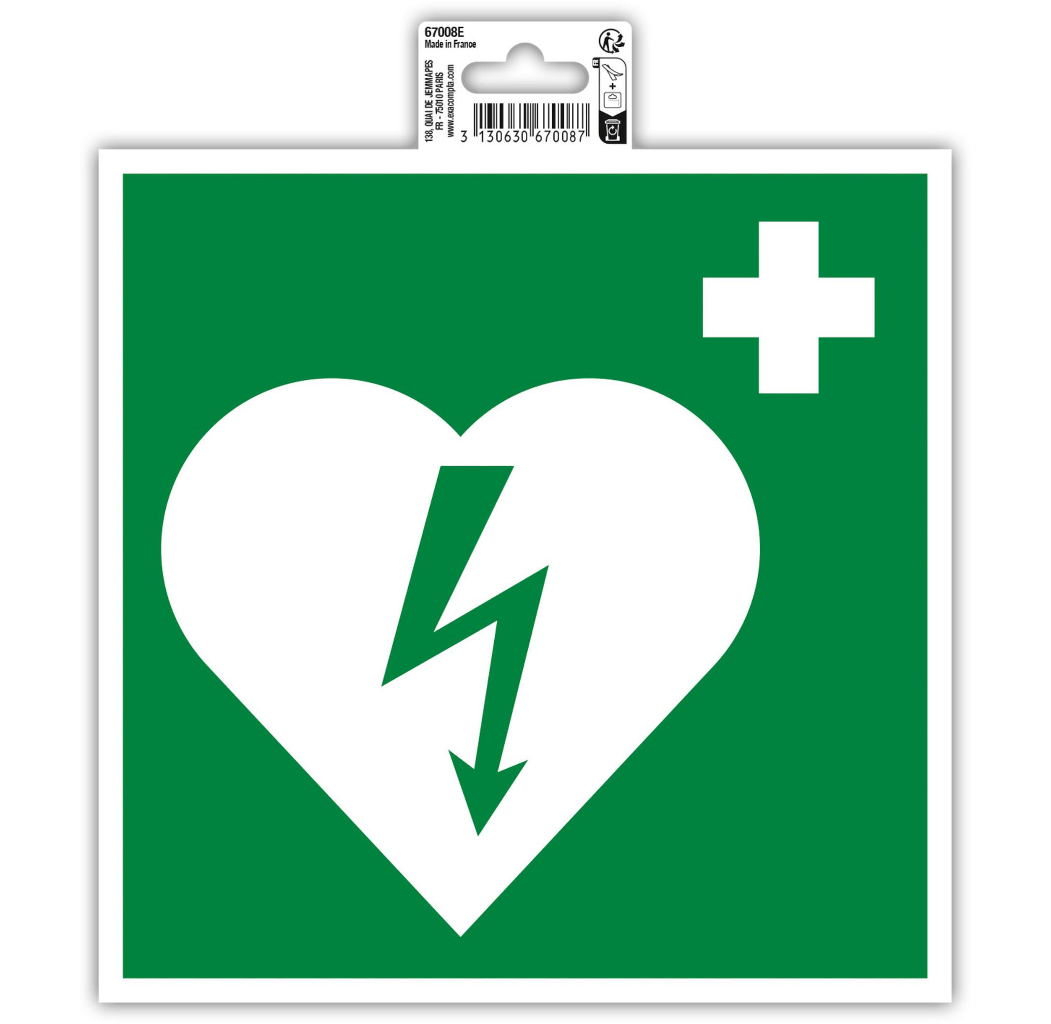 Exacompta Hinweisschild, Defibrillator, PVC, selbstklebend und rutschfest, 20x20 cm  