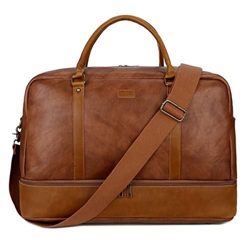 Only-bags.store Große Leder Reisetasche Handgepäck Travel Duffel Weekender mit Schuhfach  