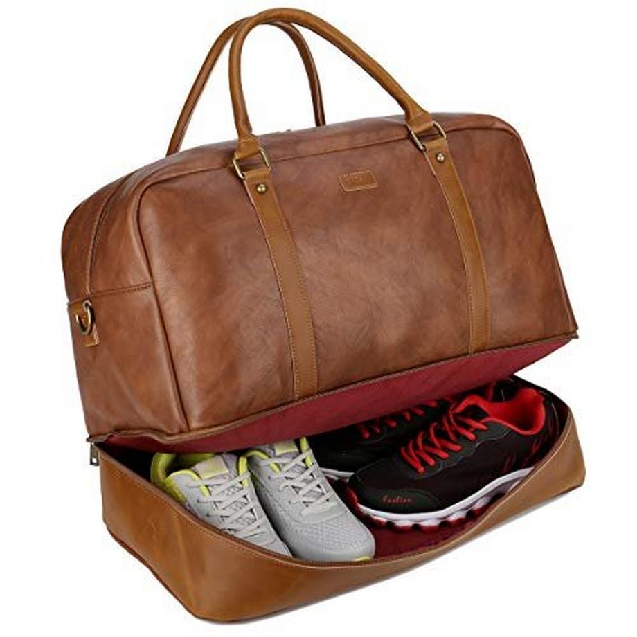 Only-bags.store Große Leder Reisetasche Handgepäck Travel Duffel Weekender mit Schuhfach  