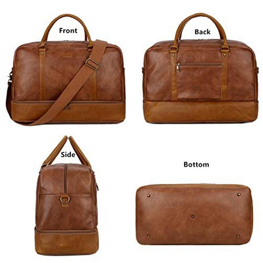 Only-bags.store Große Leder Reisetasche Handgepäck Travel Duffel Weekender mit Schuhfach  