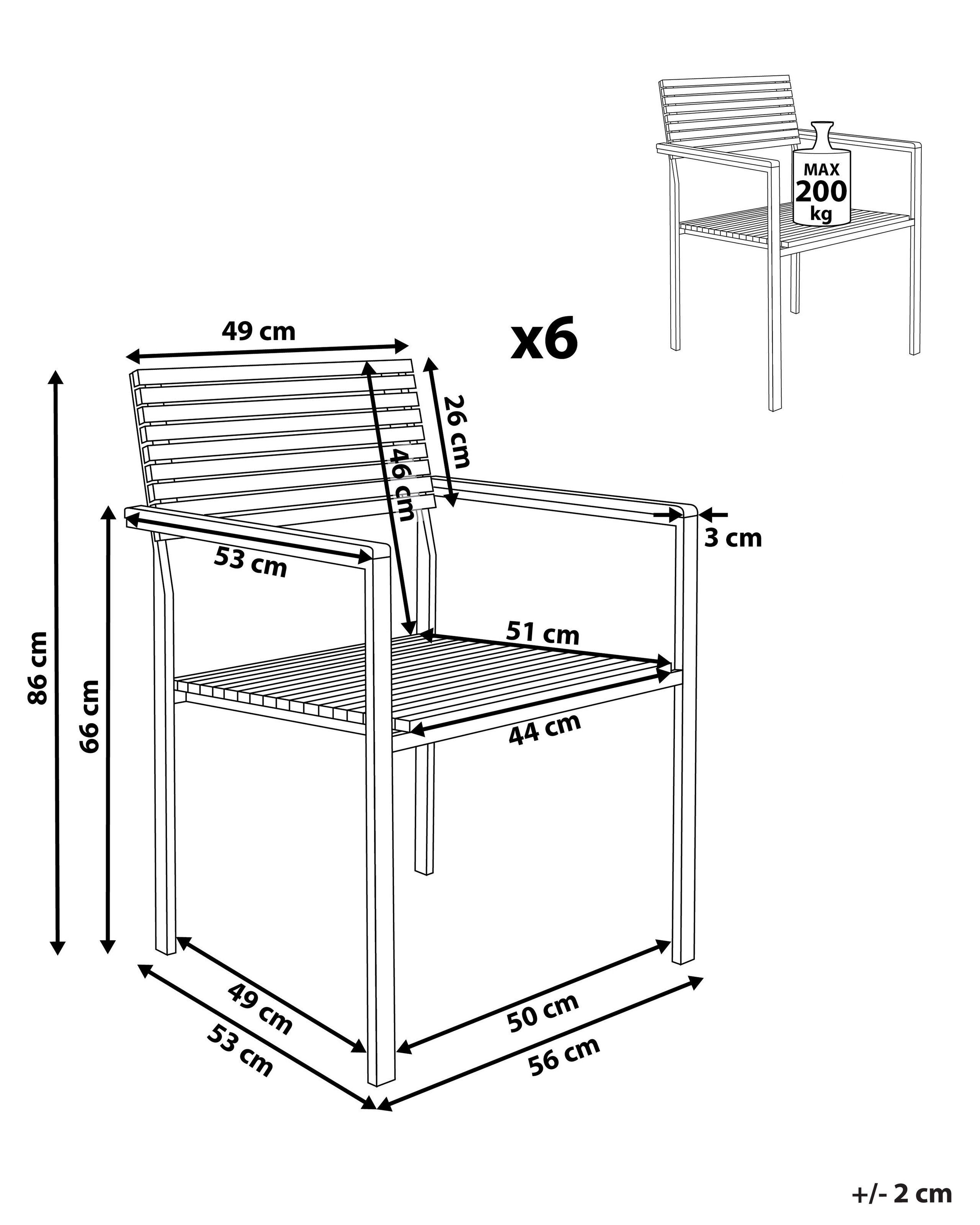 Beliani Lot de 6 chaises de jardin en Teck certifié FSC® Traditionnel VIAREGGIO  