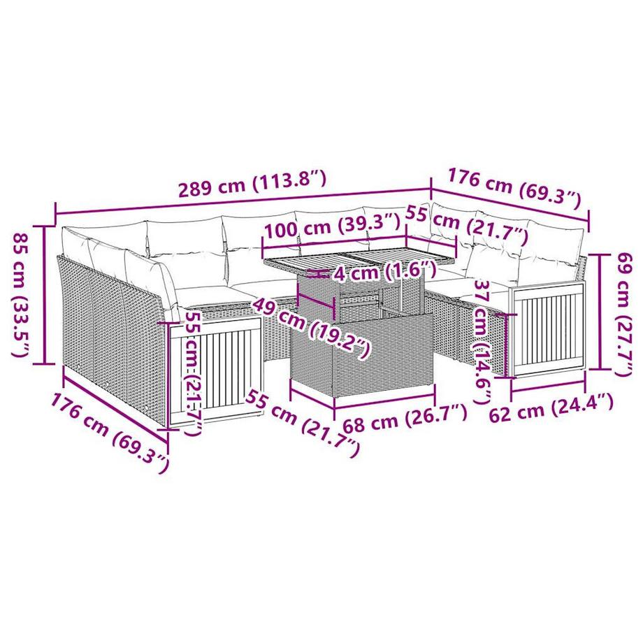 VidaXL Ensemble de canapés de jardin rotin synthétique  