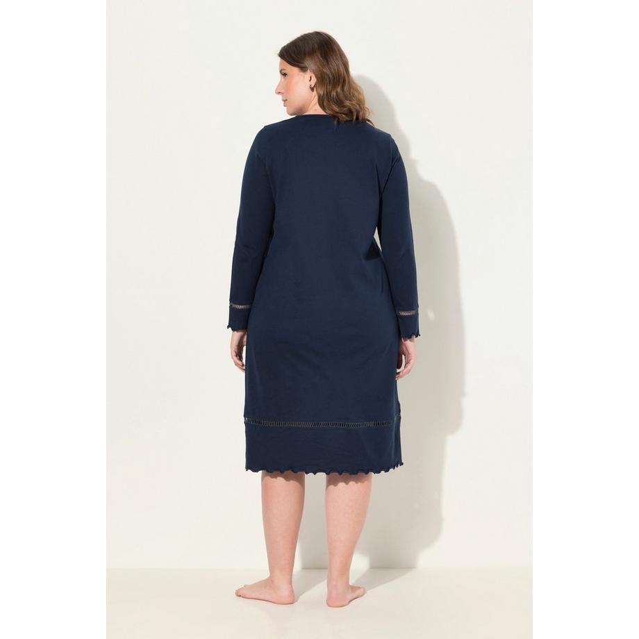 Ulla Popken Nachthemd Hohlsaum Wellenkanten Rundhals Langarm  