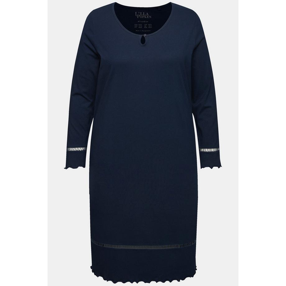 Ulla Popken Nachthemd Hohlsaum Wellenkanten Rundhals Langarm  