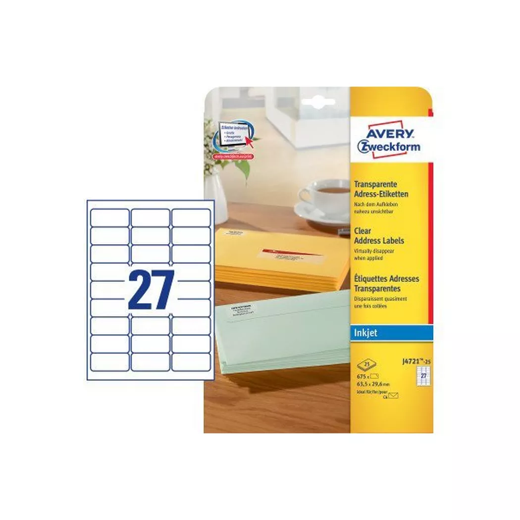 Avery-Zweckform – AVERY ZWECKFORM Etiketten 63,5×29,6mm, 675 Stück, One Size, Transparent