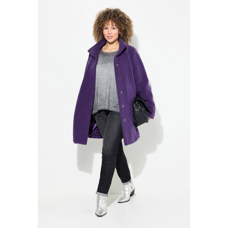 Ulla Popken Teddy Mantel A-Linie Stehkragen Druckknöpfe  