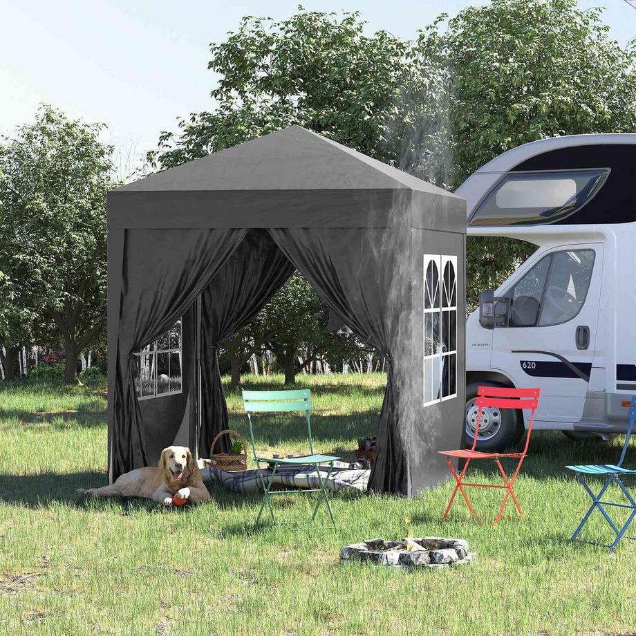 Northio Gazebo Pieghevole 2 X 2 M Gazebo Con 4 Pareti Laterali, Finestra, Tendone Con Protezione Uv, Tenda Da Giardino Con Borsa Per Il Trasporto, Acciaio Oxford, Nero  