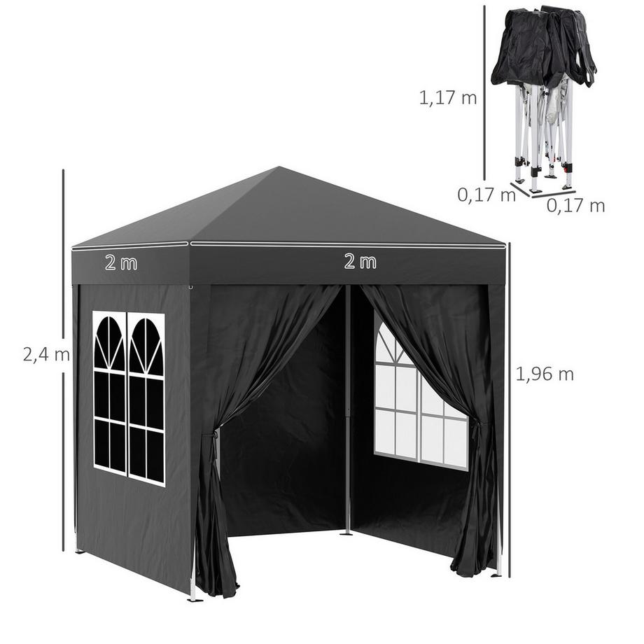 Northio Gazebo Pieghevole 2 X 2 M Gazebo Con 4 Pareti Laterali, Finestra, Tendone Con Protezione Uv, Tenda Da Giardino Con Borsa Per Il Trasporto, Acciaio Oxford, Nero  