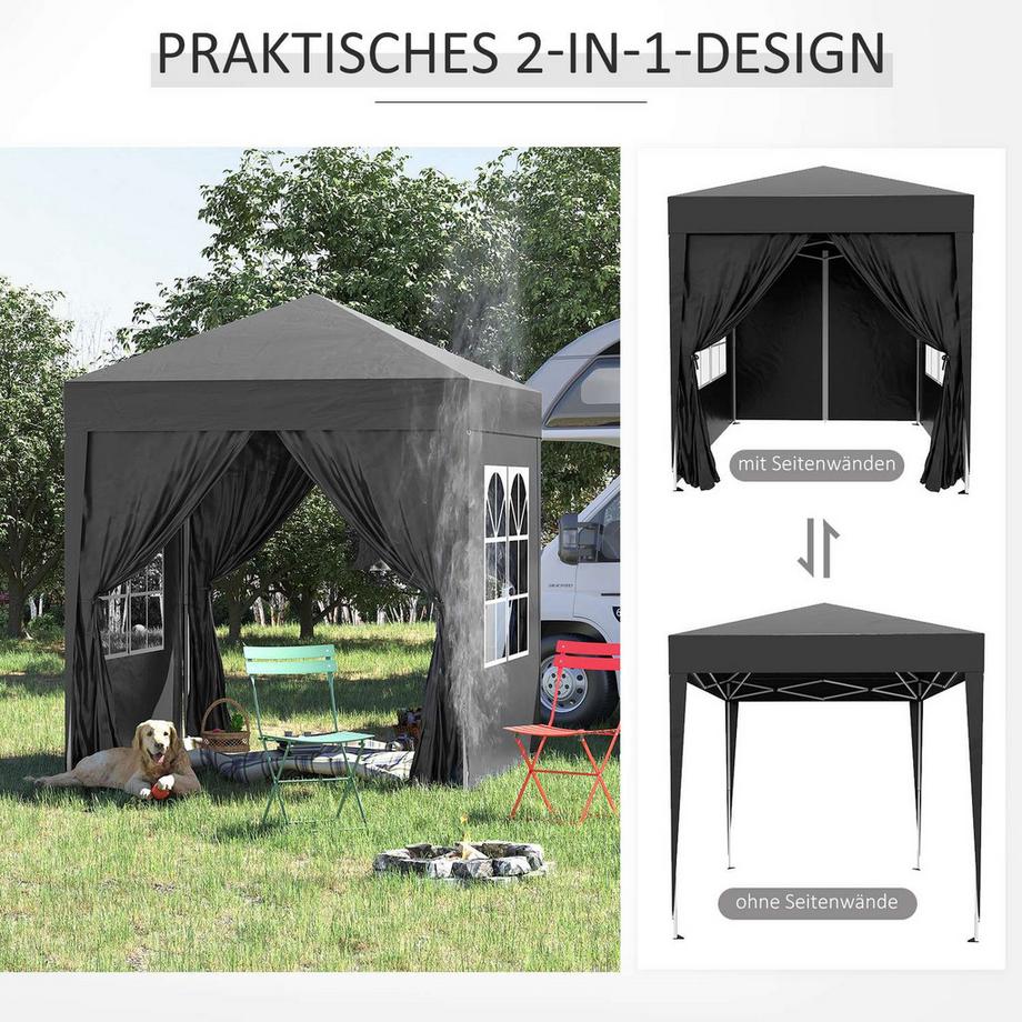 Northio Gazebo Pieghevole 2 X 2 M Gazebo Con 4 Pareti Laterali, Finestra, Tendone Con Protezione Uv, Tenda Da Giardino Con Borsa Per Il Trasporto, Acciaio Oxford, Nero  