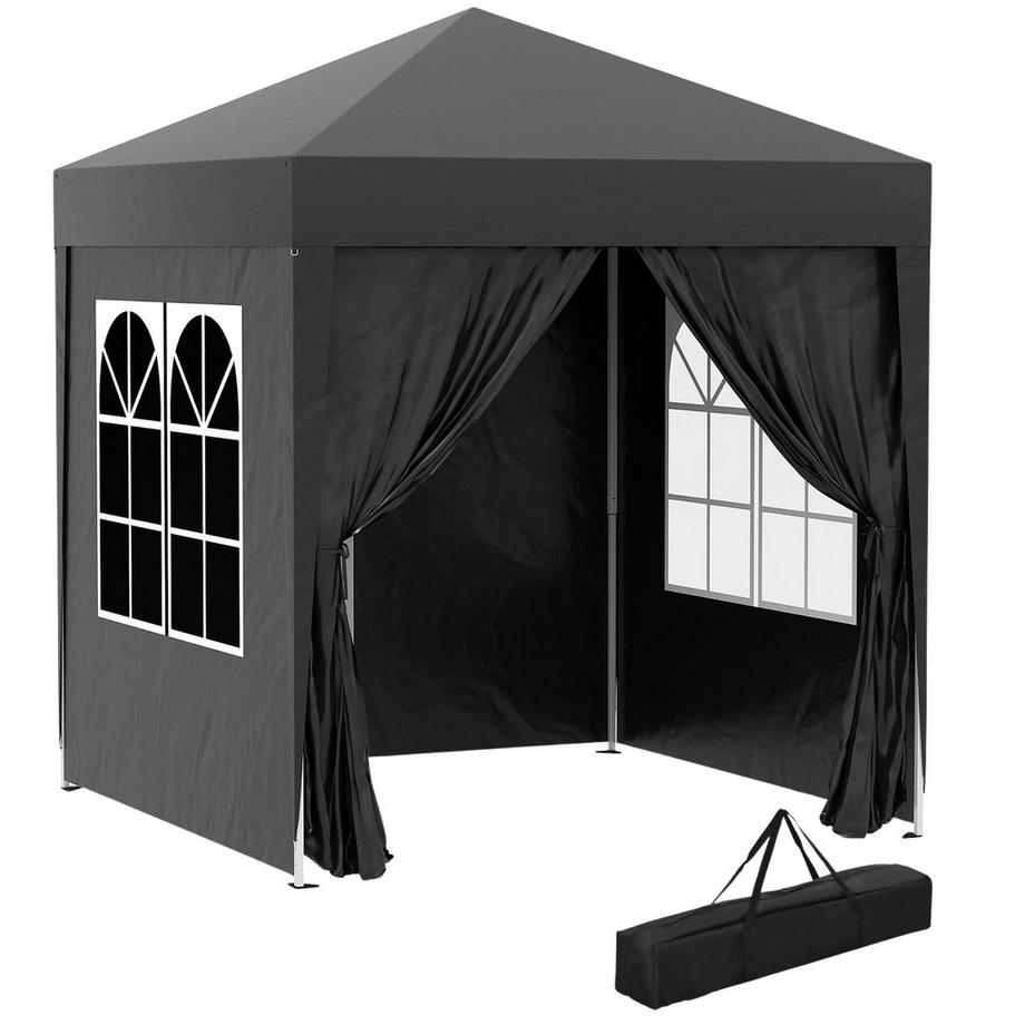 Gazebo Pieghevole 2 X 2 M Gazebo Con 4 Pareti Laterali, Finestra, Tendone Con Protezione Uv, Tenda Da Giardino Con Borsa Per Il Trasporto, Acciaio Oxford, Nero