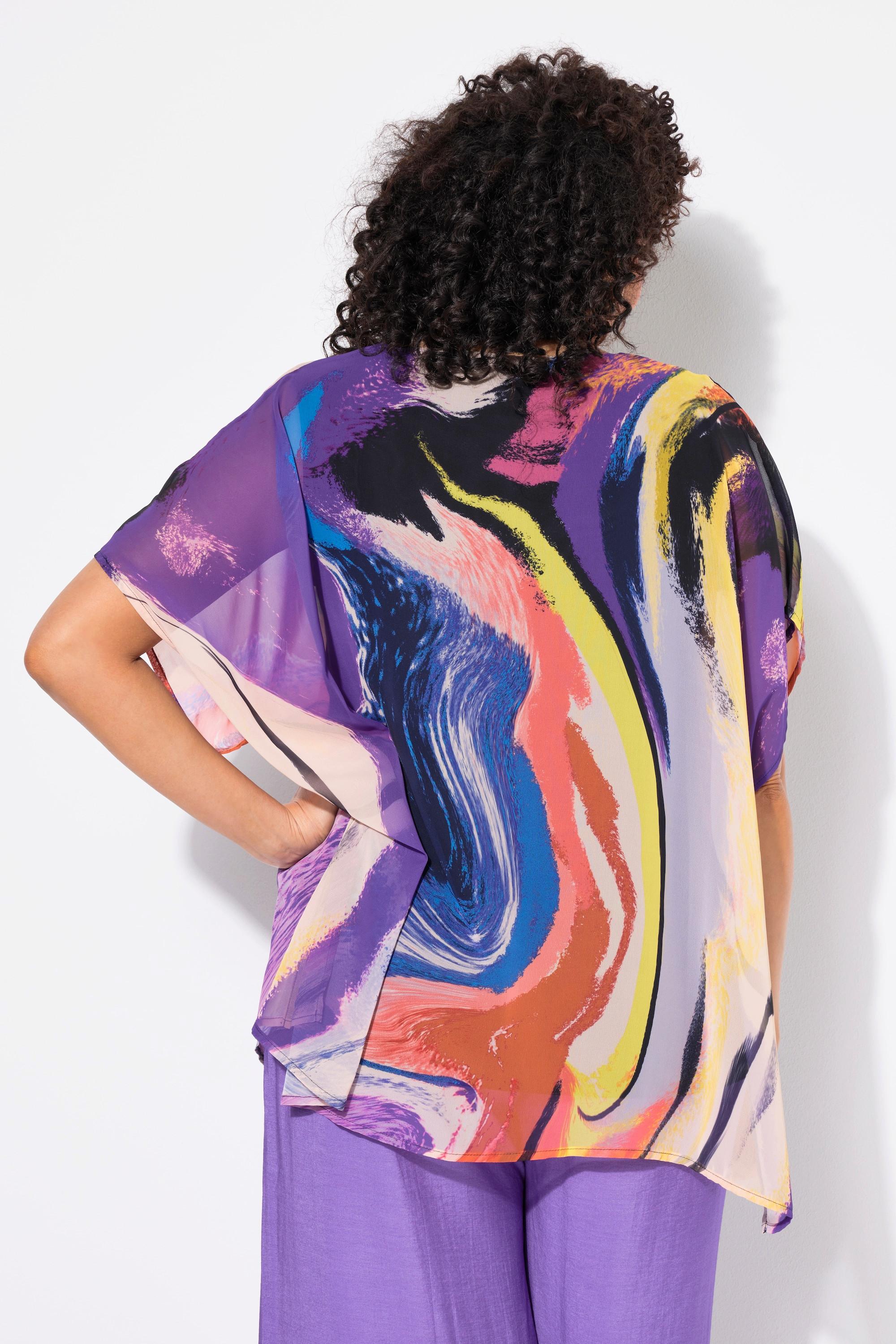 Ulla Popken Tunica in chiffon doppio strato scollo rotondo mezze maniche  