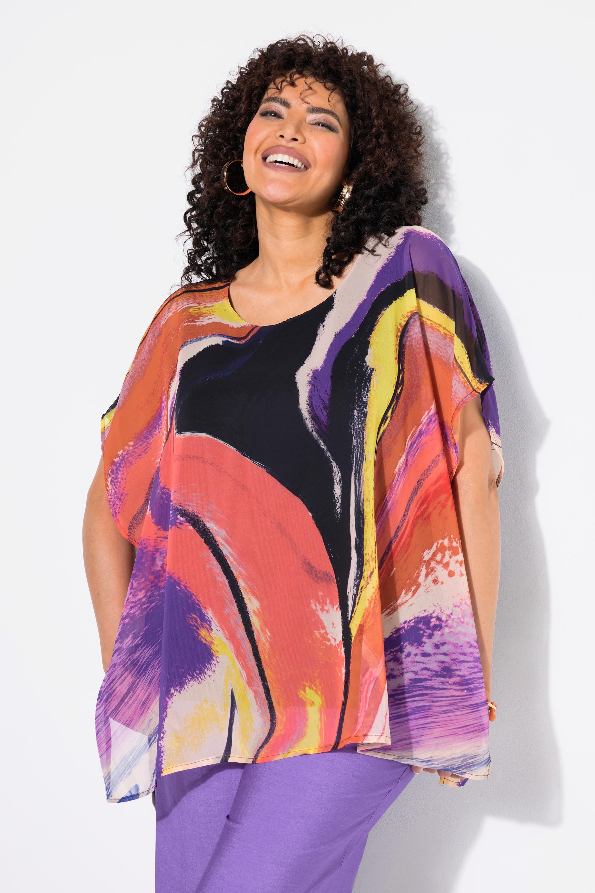 Ulla Popken Tunica in chiffon doppio strato scollo rotondo mezze maniche  