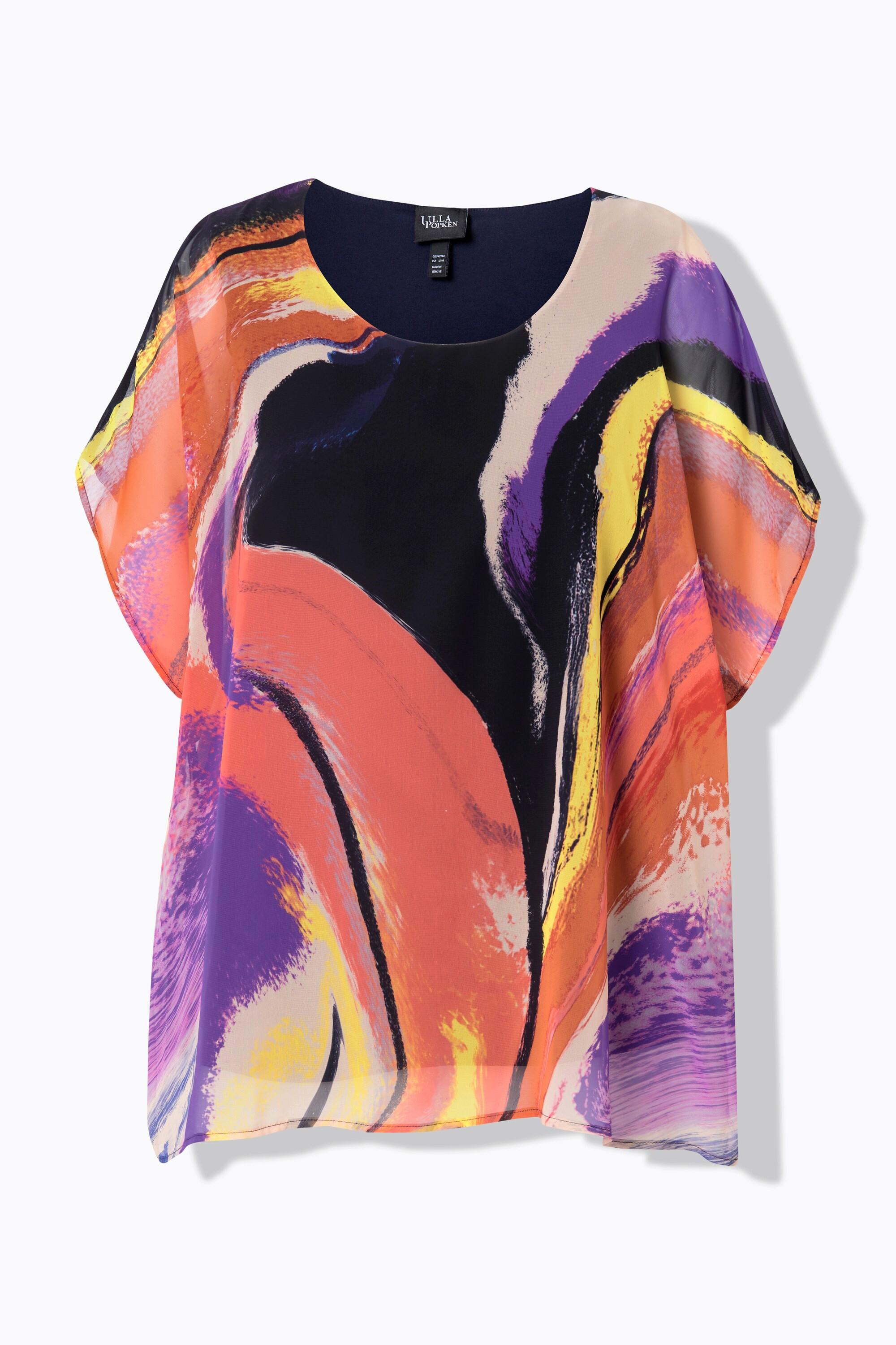 Ulla Popken Tunica in chiffon doppio strato scollo rotondo mezze maniche  