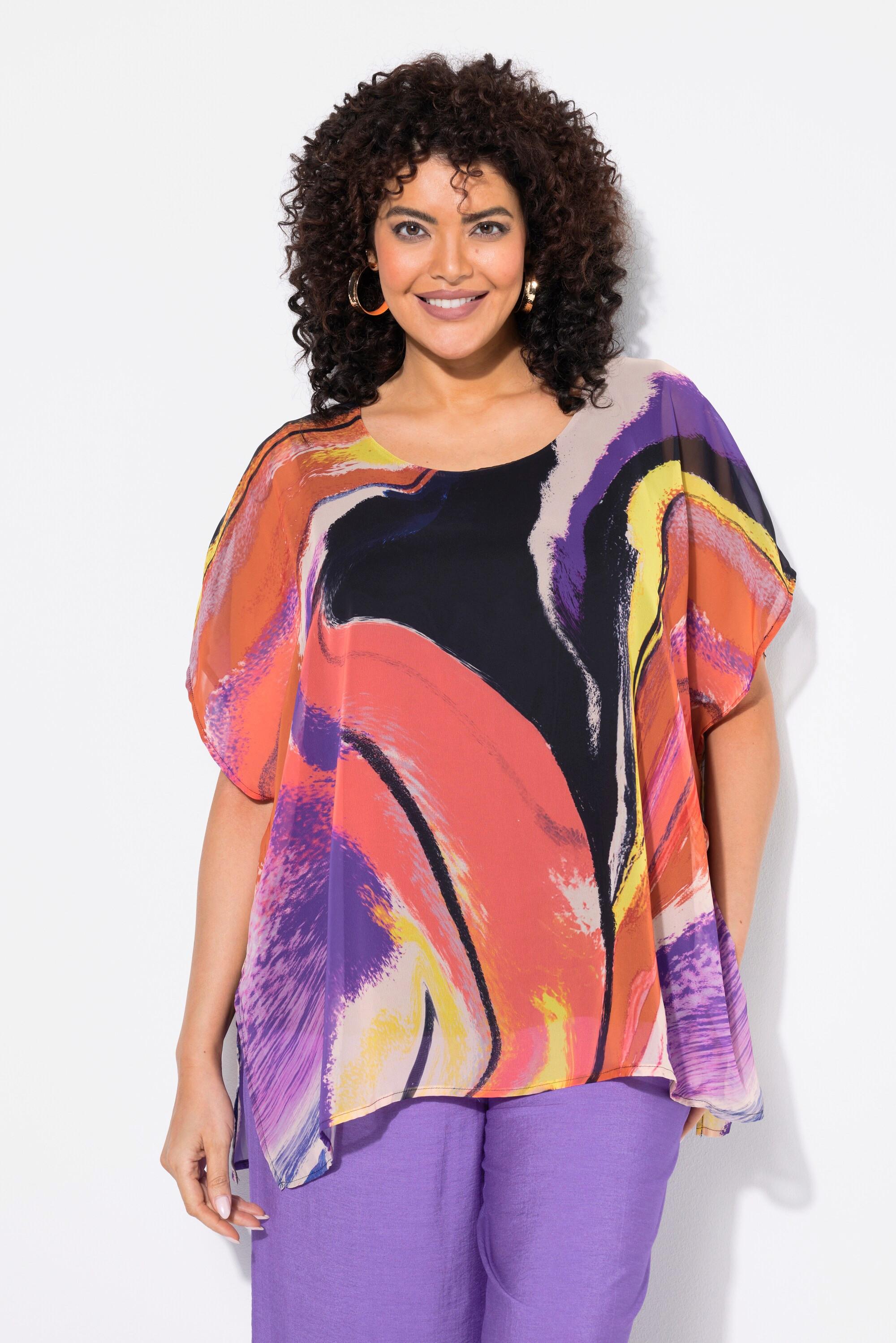 Ulla Popken Tunica in chiffon doppio strato scollo rotondo mezze maniche  