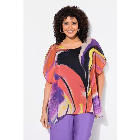 Ulla Popken Tunica in chiffon doppio strato scollo rotondo mezze maniche  