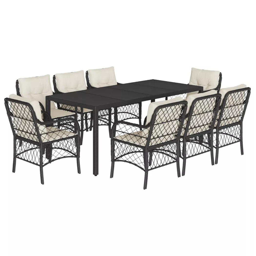 vidaXL Ensemble à manger de jardin 9pcs coussins noir résine tressée