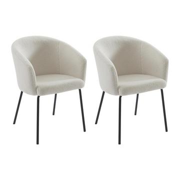 Lot de 2 chaises avec accoudoirs en tissu bouclette et métal - Crème - MORONI de Pascal MORABITO