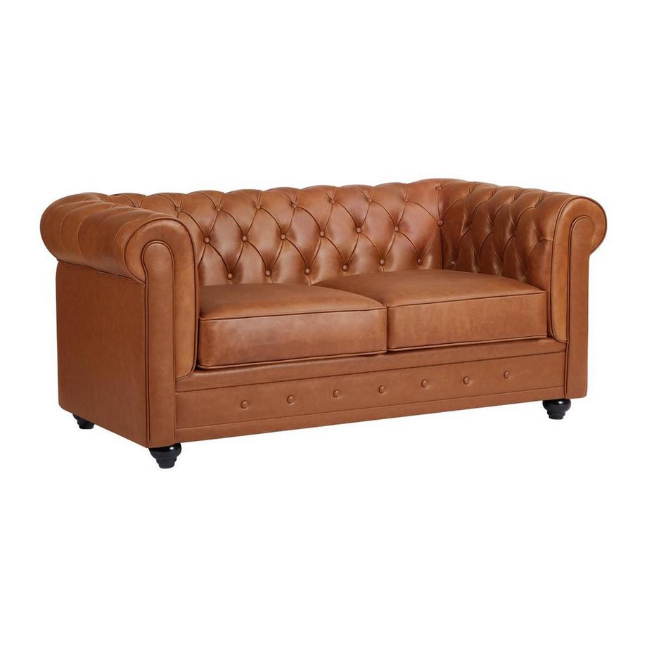 Vente-unique Canapé 3 places, 2 places et fauteuil en cuir de vachette camel CHESTERFIELD  