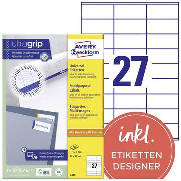 Avery Zweckform Universal-Etiketten, permanent, mit Ultragrip, 70 x 32 mm, Inkjet, Laser s/w