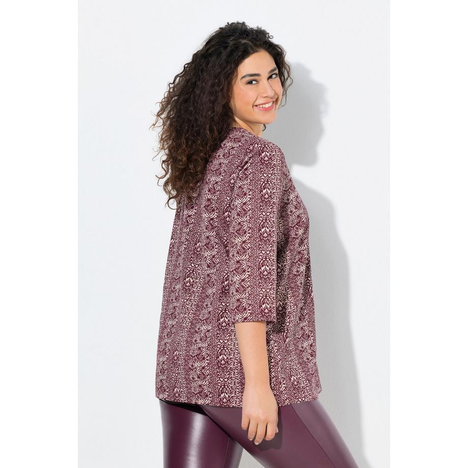 Ulla Popken Maglia Linea A Scollo a V Maniche 3/4 con Pieghe Decorative  