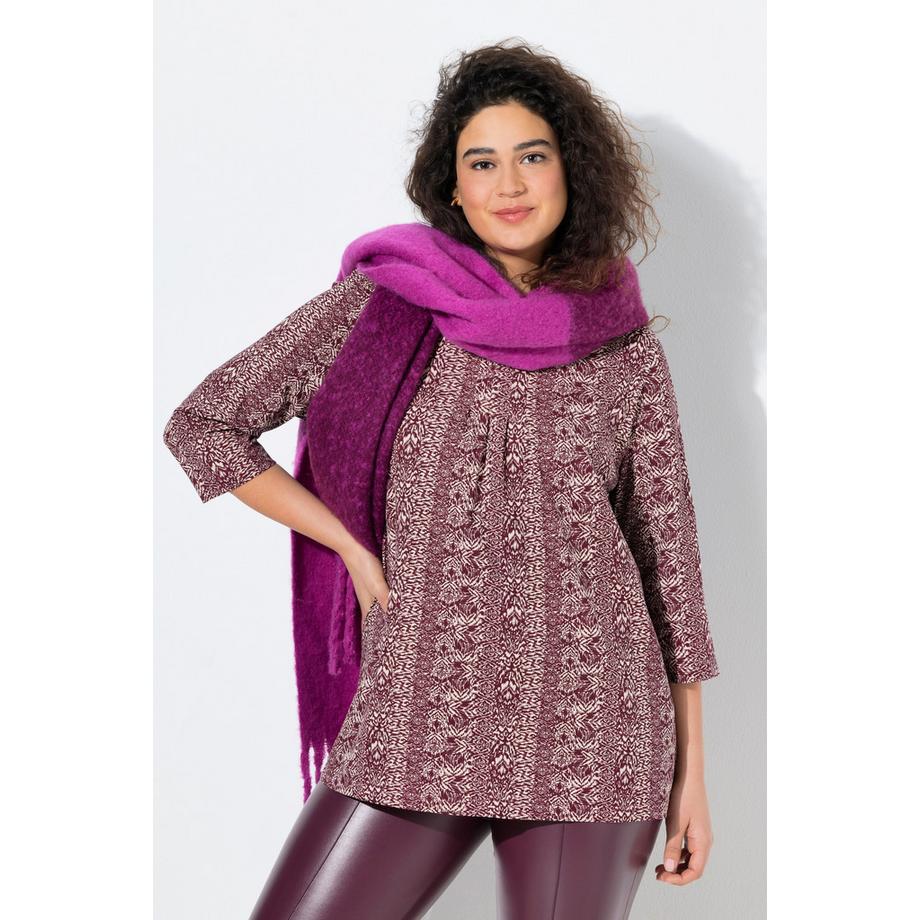 Ulla Popken Maglia Linea A Scollo a V Maniche 3/4 con Pieghe Decorative  