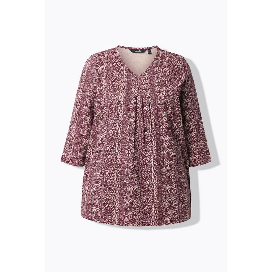 Ulla Popken Maglia Linea A Scollo a V Maniche 3/4 con Pieghe Decorative  