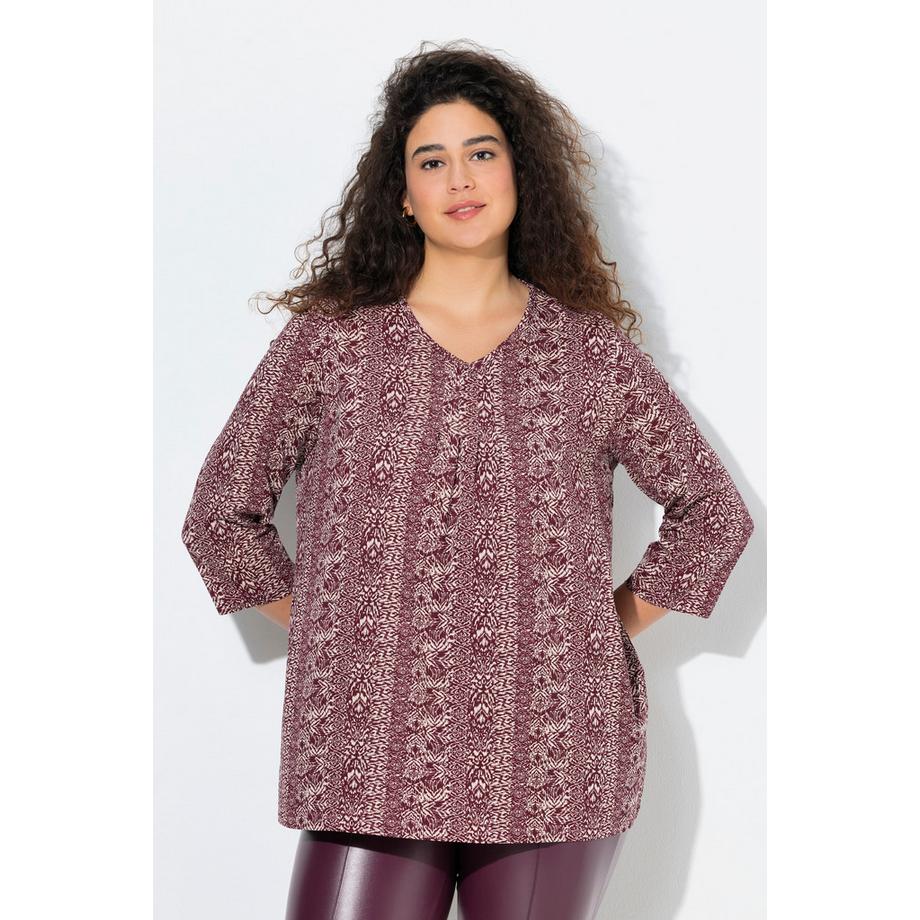 Ulla Popken Maglia Linea A Scollo a V Maniche 3/4 con Pieghe Decorative  