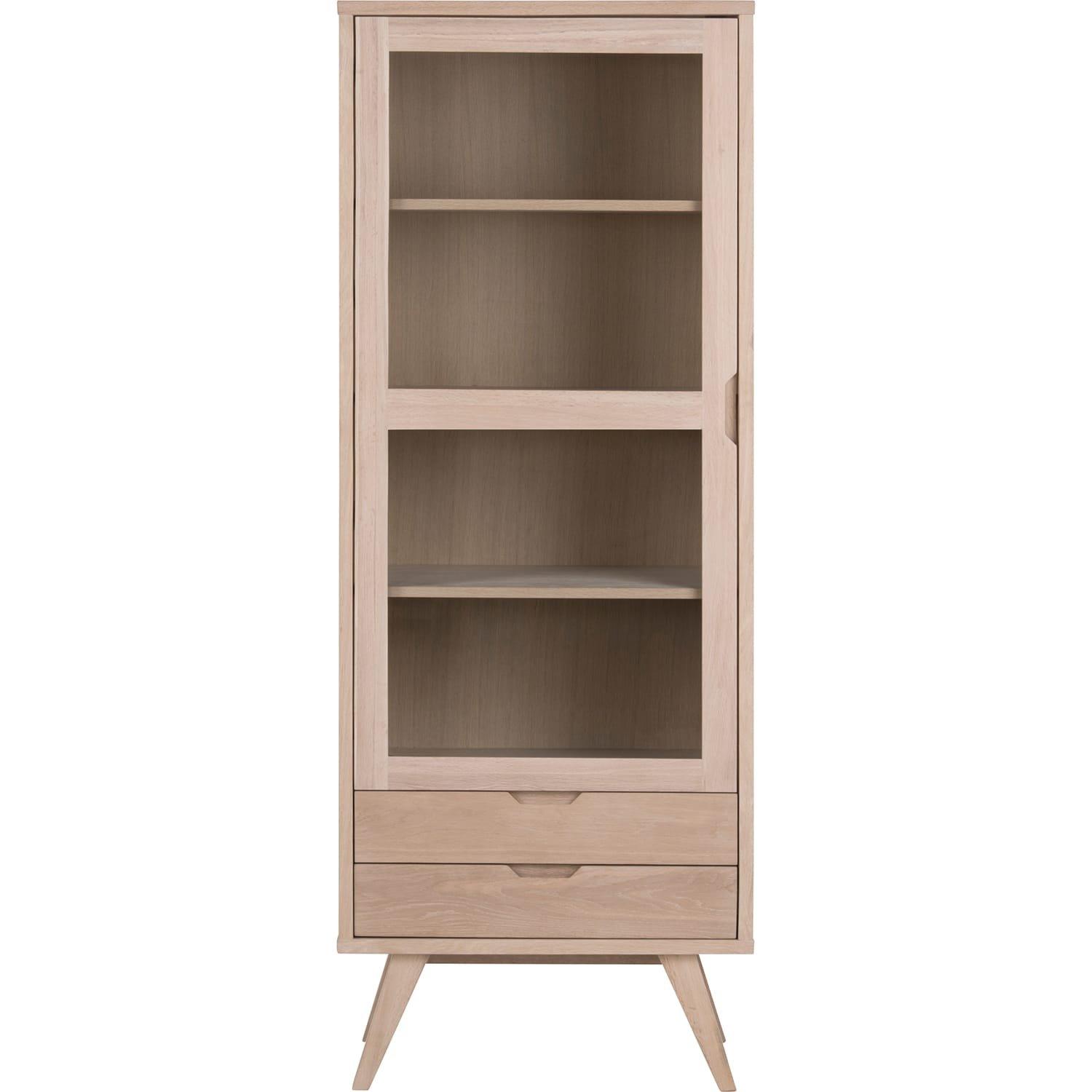 mutoni Vitrine Upsala chêne massif / plaqué blanc huilé 1 porte vitrée 2 tiroirs 72x42x190cm  