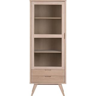 mutoni Vitrine Upsala chêne massif / plaqué blanc huilé 1 porte vitrée 2 tiroirs 72x42x190cm  