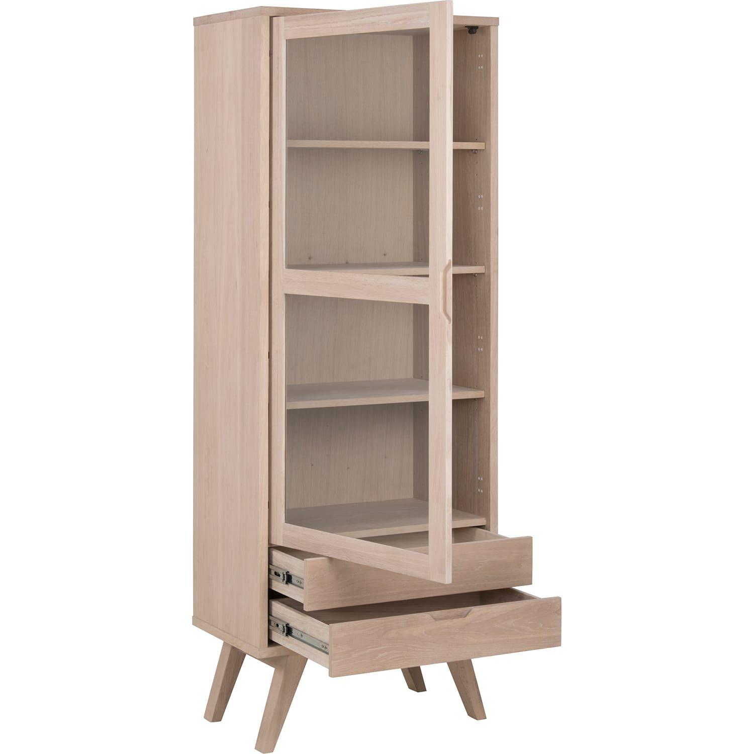 mutoni Vitrine Upsala chêne massif / plaqué blanc huilé 1 porte vitrée 2 tiroirs 72x42x190cm  