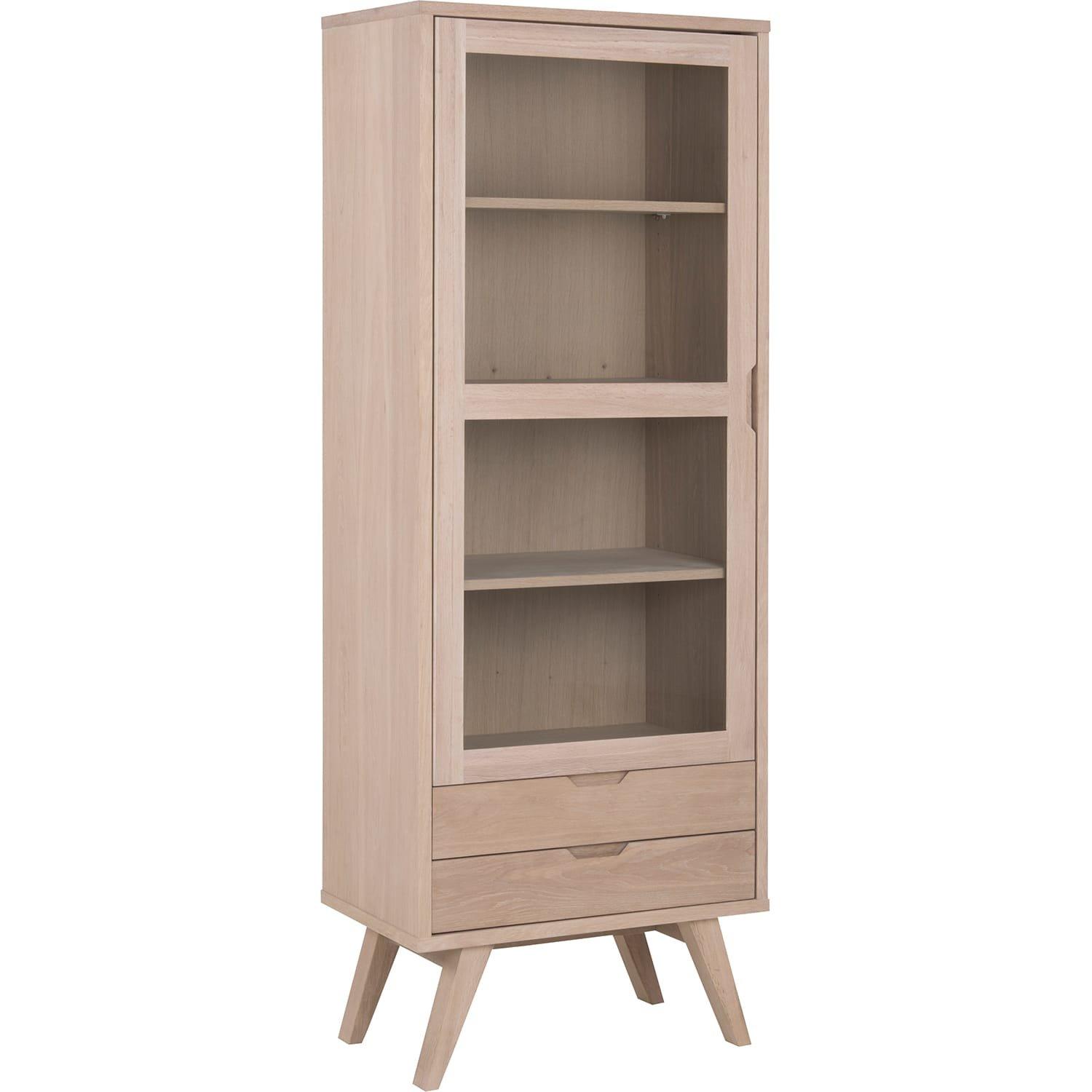 mutoni Vitrine Upsala chêne massif / plaqué blanc huilé 1 porte vitrée 2 tiroirs 72x42x190cm  