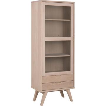 Vitrine Upsala chêne massif / plaqué blanc huilé 1 porte vitrée 2 tiroirs 72x42x190cm